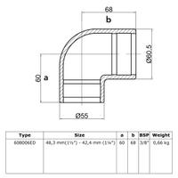 Buiskoppeling Kniestuk 90° - verloop-ED / 48,3 mm - 42,4 mm